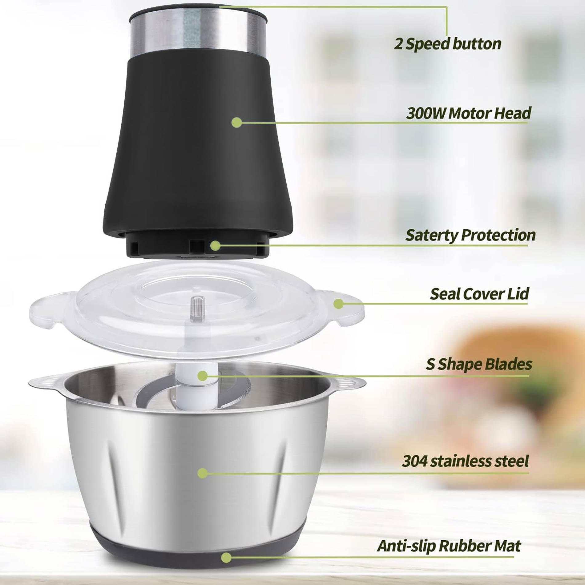 Miniatura 3 de Molino Picadora Eléctrico 2 Litros Acero